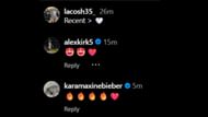 Screenshot of Kara Bieber's comment on Sofia Castaneda's post on Instagram (Images from - Instagram.com/@lacosh35_)